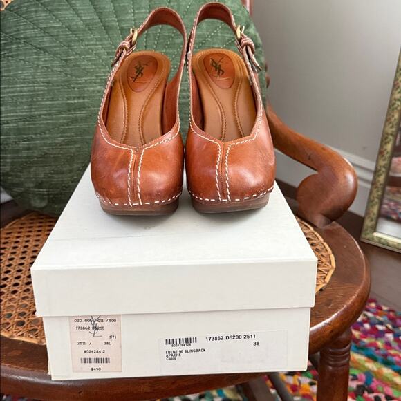 Vintage 90s YSL Cognac Leather Ebene 90 Apache Whipstitch Slingback Heels - Picture 4 of 9